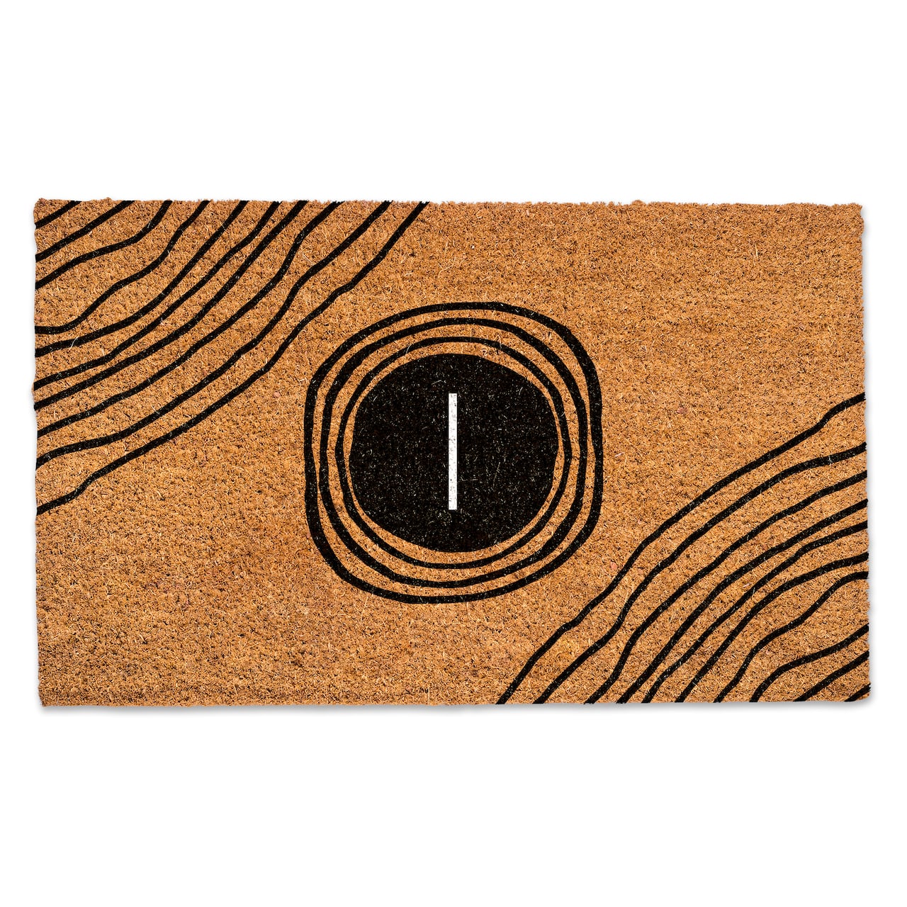 Black Monogram Circle Natural Coir Doormat